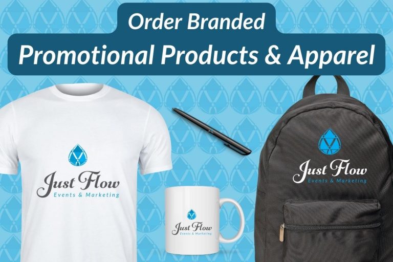 Order branded promotional products and apparel from Just Flow Events & Marketing. A licensed ASI Vendor in New Hampshire, they offer shirts, sweatshirts, bags, water bottles, coffee mugs, pens, socks, hats and more.
