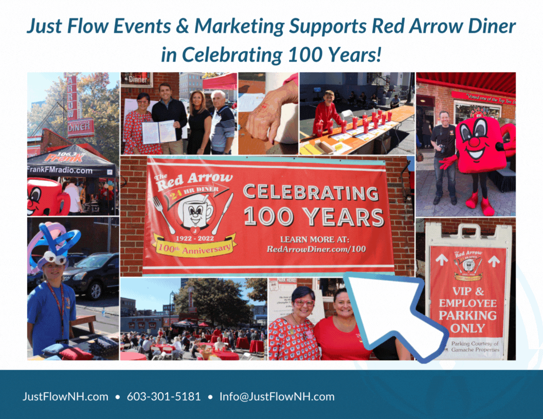 Just Flow Red Arrow Diner 100 Years Just Flow team members coordinate activities and photo opportunities at Red Arrow Diner's 100 Years event