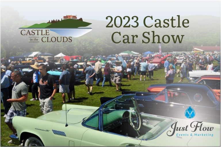 People enjoying antique cars at the 2023 Castle in the Clouds Car Show in Moultonborough, New Hampshire