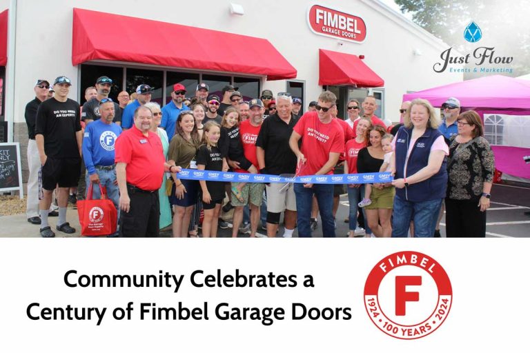 Fimbel Garage Doors team members celebrate ribbon cutting at 100th Anniversary event managed by Just Flow Events & Marketing