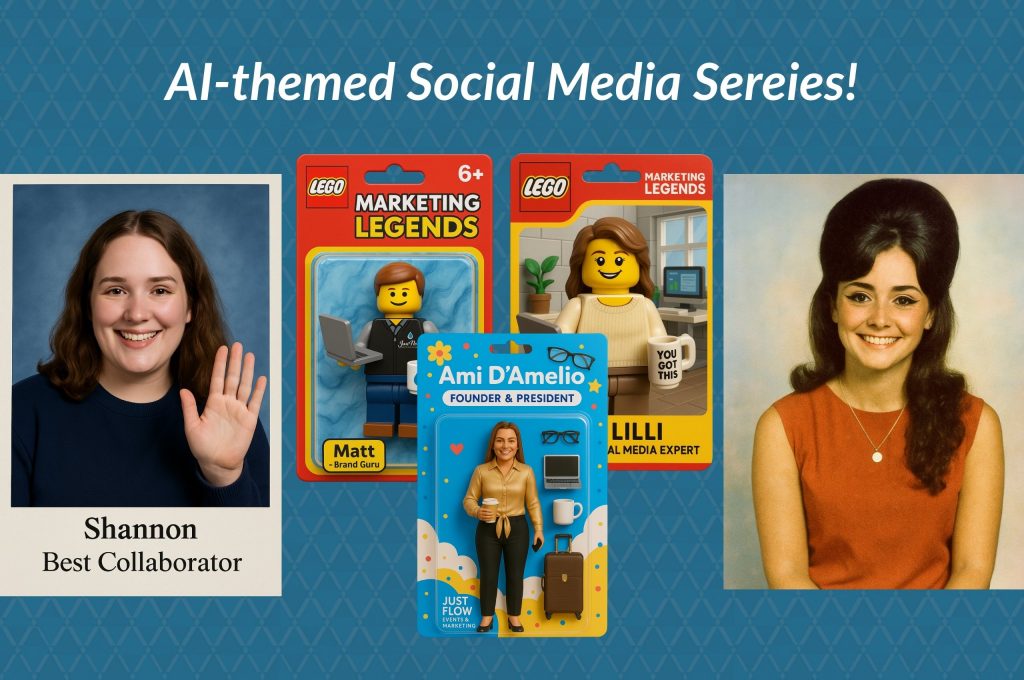 Just Flow Events and Marketing AI-themed social media series. How Just Flow Events and Marketing is using AI in marketing.