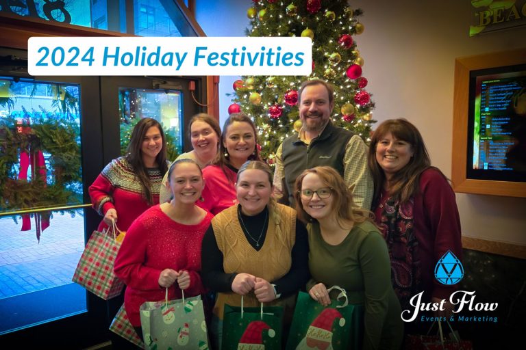 Just Flow Holiday Festivities. Team bonding and working at Just Flow Events & Marketing.